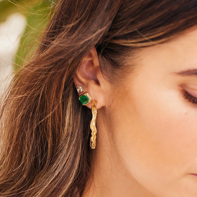 Large Rattan Emerald Studs Jewelry Bayou with Love 
