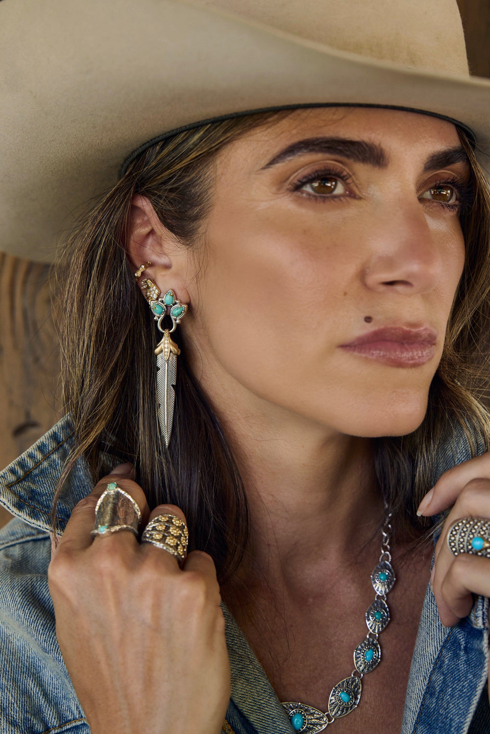 Feather Diamond + Turquoise Earrings Jewelry Bayou with Love 