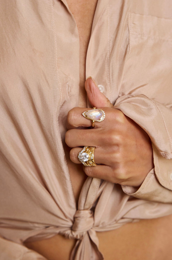 Moonstone + Diamond Lunar Ring Jewelry Bayou with Love 