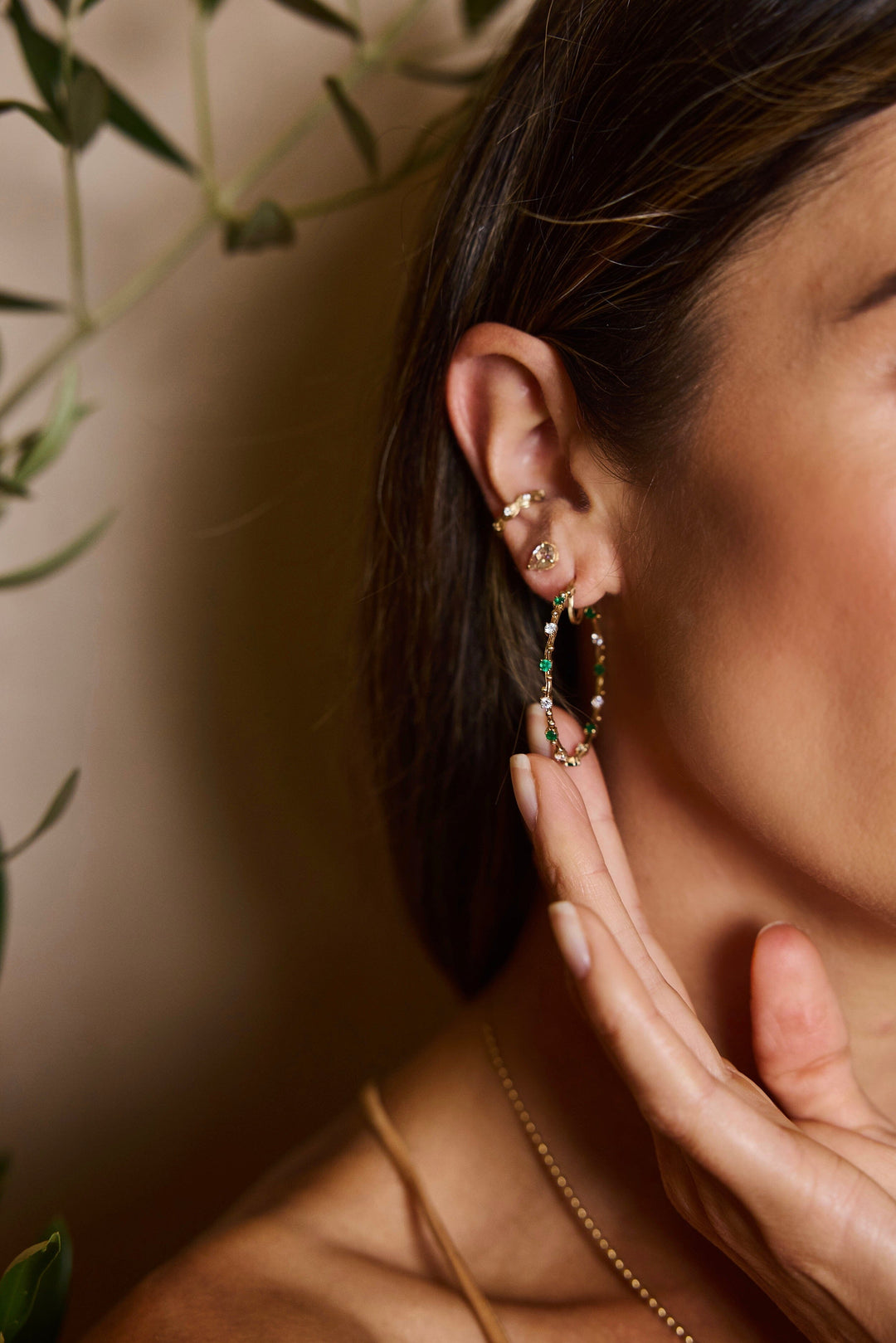 Emerald + Diamond Water Hoops Jewelry Bayou with Love 