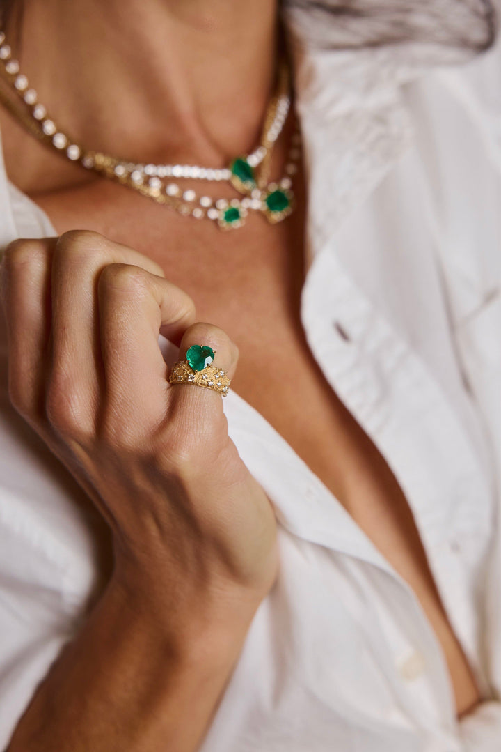 Emerald Heart + Diamond Moonscape Pinky Ring Jewelry Bayou with Love 