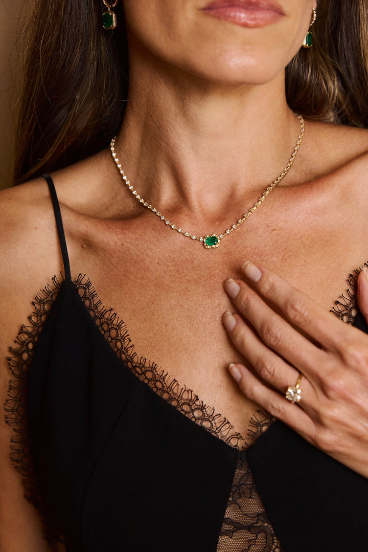Full Diamond + Emerald Necklace Jewelry Bayou with Love 
