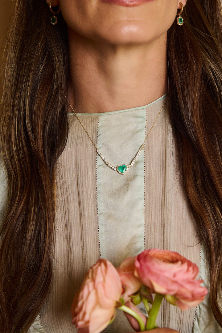 Diamond + Emerald Heart Necklace Jewelry Bayou with Love 