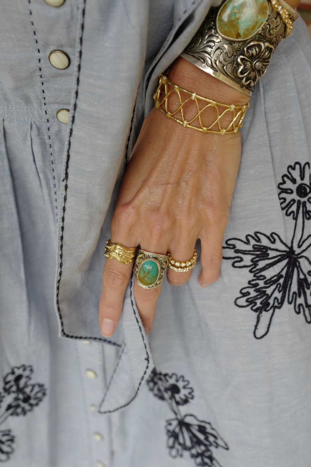 Royston Turquoise Cabochon Cigar Band Jewelry Bayou with Love 