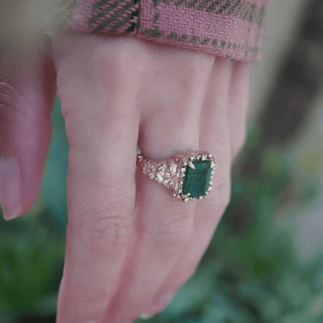 Large Goddess Emerald + Diamond Ring Jewelry Bayou with Love 