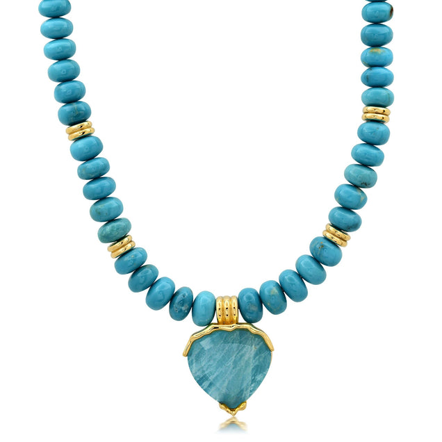 Turquoise + Aquamarine Triple Orbit Necklace Jewelry Bayou with Love Turquoise + Aquamarine Heart Triple Orbit Necklace 