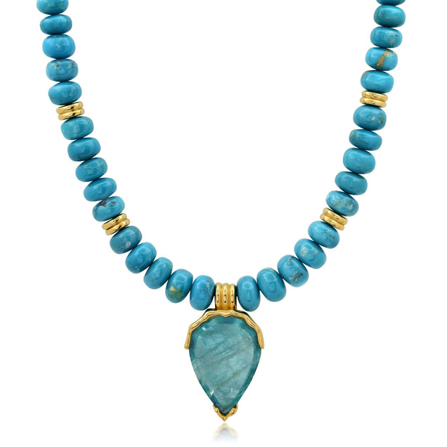 Turquoise + Aquamarine Triple Orbit Necklace Jewelry Bayou with Love Turquoise + Aquamarine Medium Drop Triple Orbit Necklace 