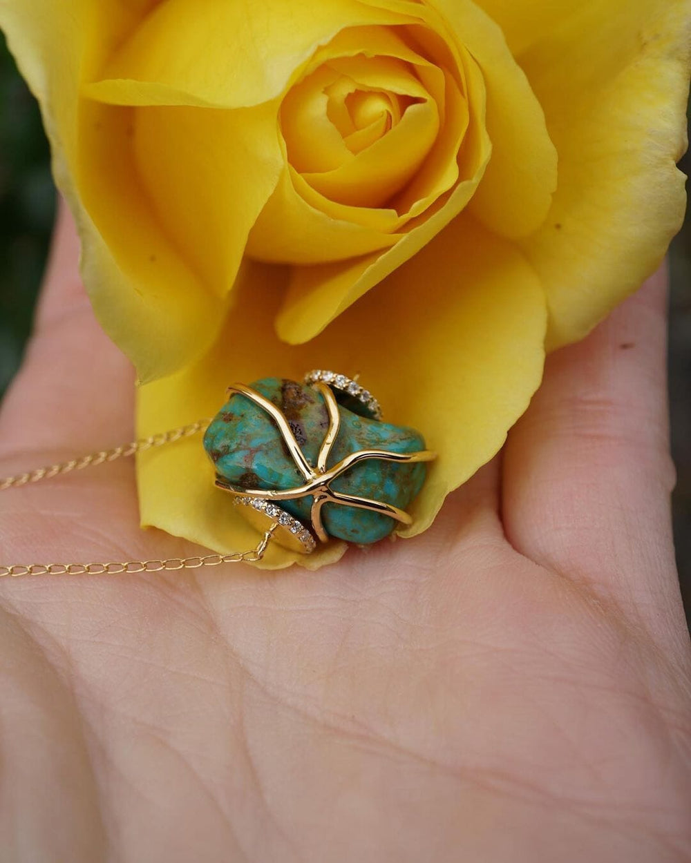 Single Turquoise Rock + Diamond Necklace Jewelry Bayou with Love 