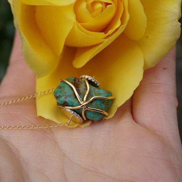 Single Turquoise Rock + Diamond Necklace Jewelry Bayou with Love 