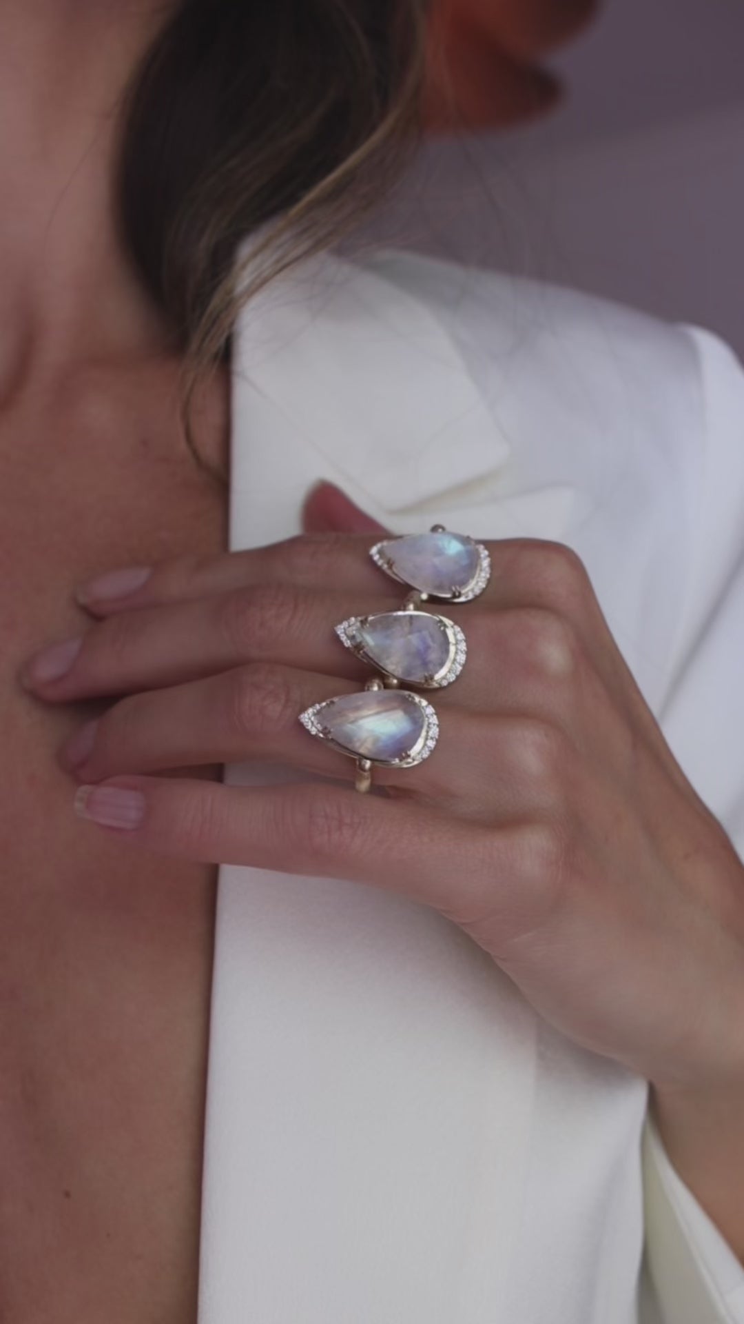 Moonstone + Diamond Lunar Ring