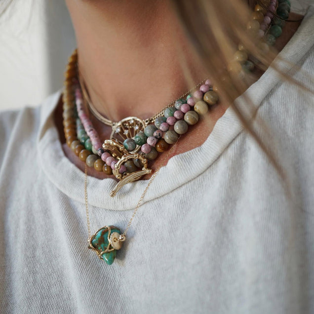 Single Turquoise Rock + Diamond Necklace Jewelry Bayou with Love 