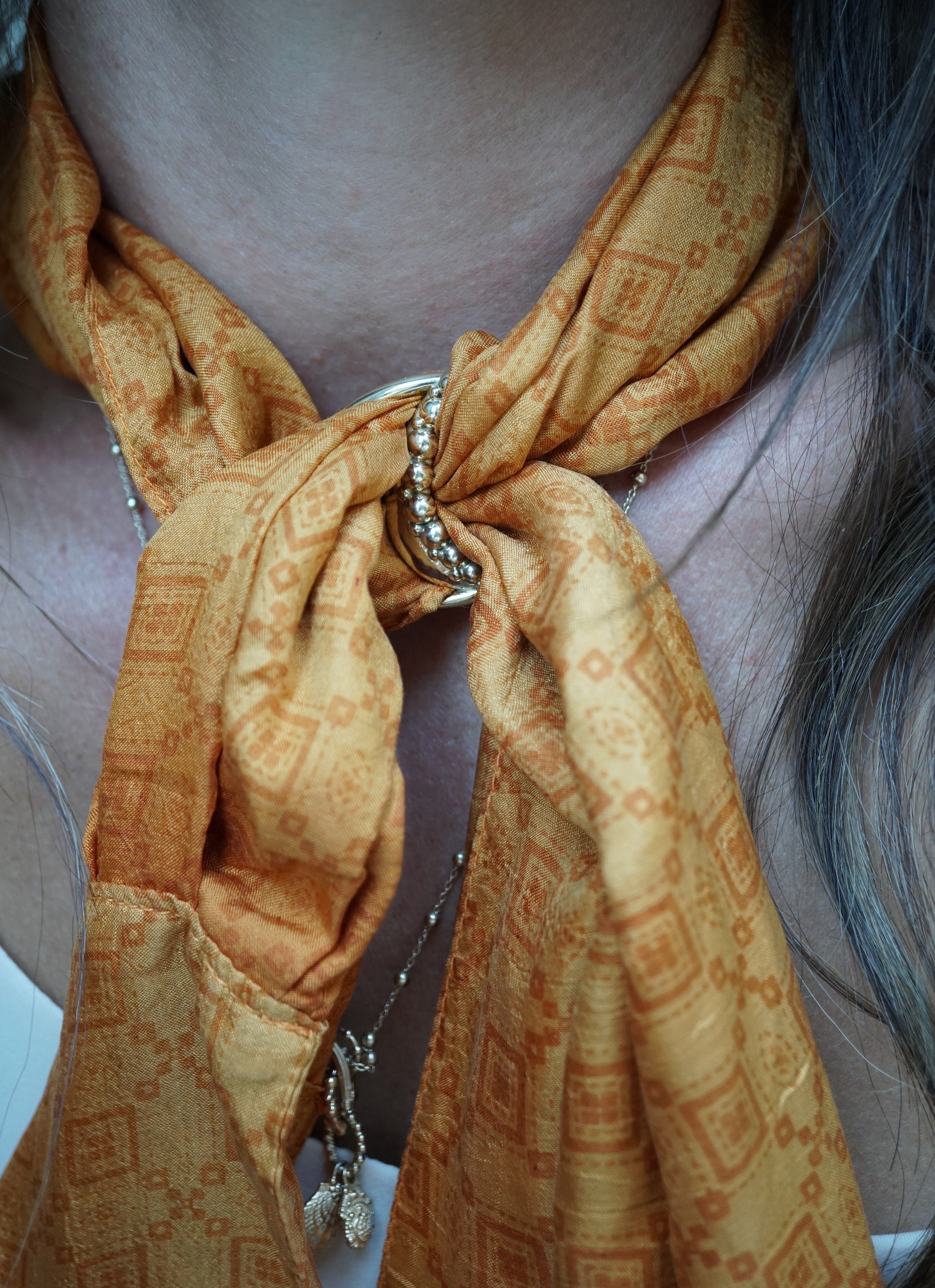 Beaded Recycled Brass Scarf Ring