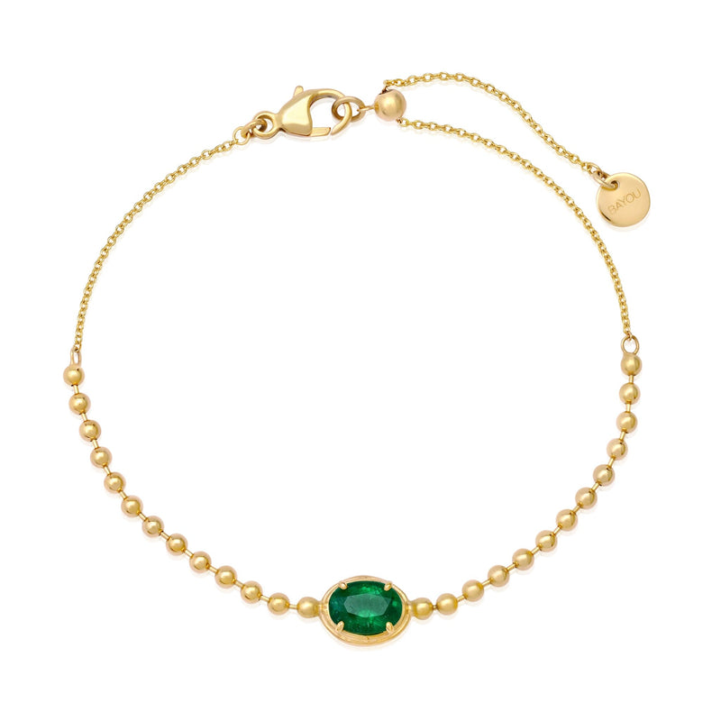 Gold Beaded Round Cut Emerald Bracelet
