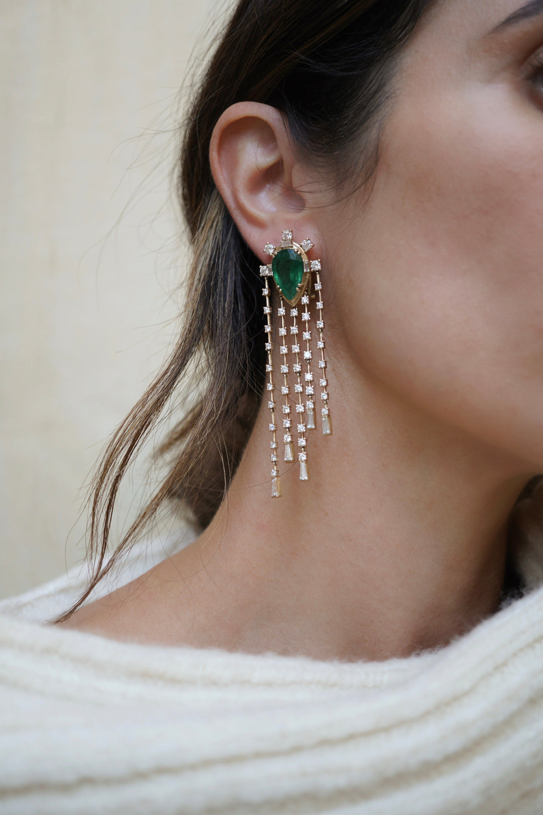 New The Bayou Emerald + Diamond Chandelier Earrings Jewelry Bayou with Love 