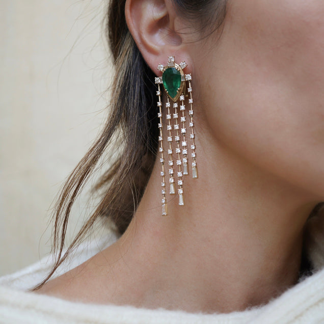 New The Bayou Emerald + Diamond Chandelier Earrings Jewelry Bayou with Love 