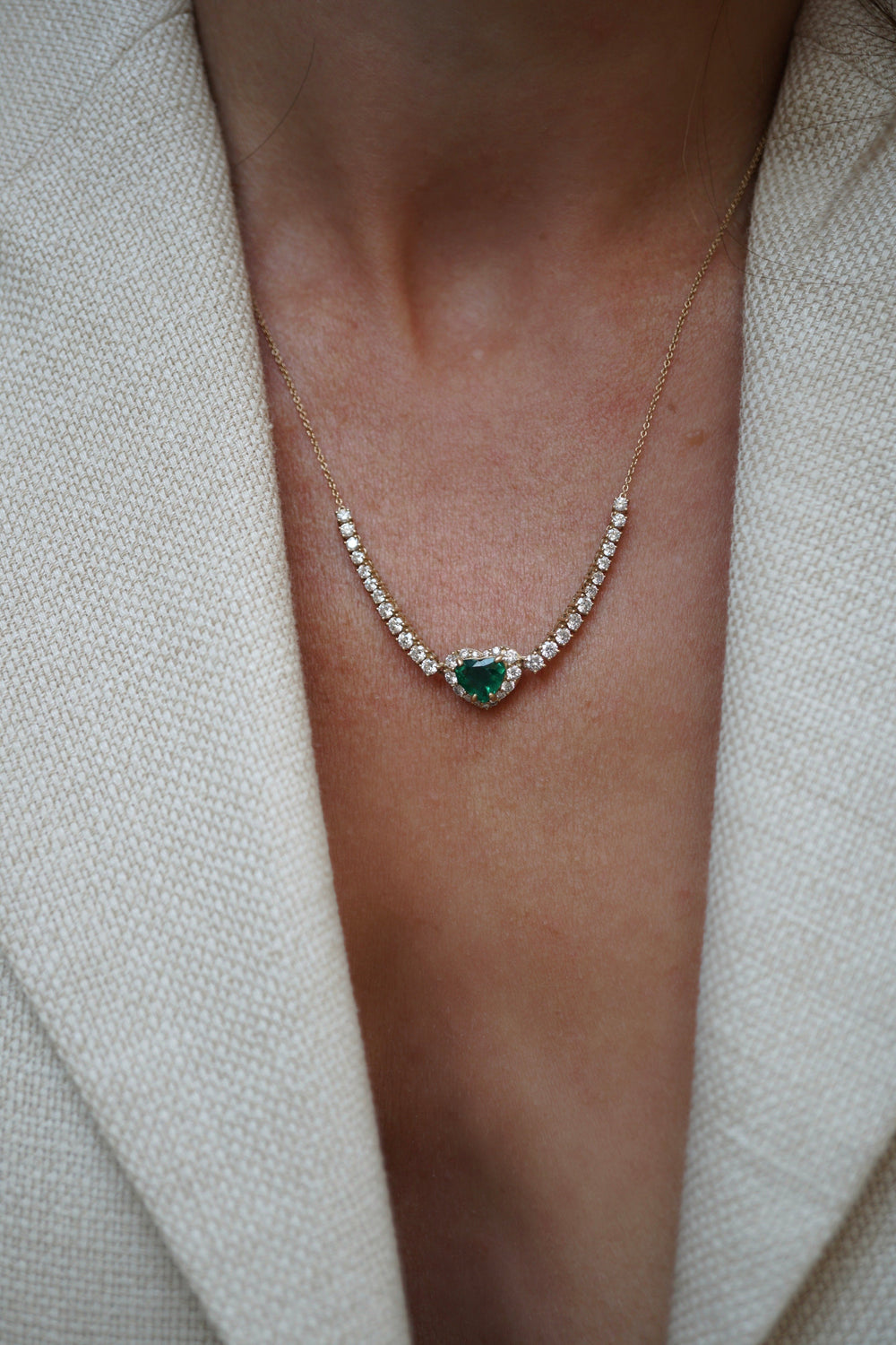 NEW Half Diamond Choker with a Heart Emerald Center Jewelry Bayou with Love 