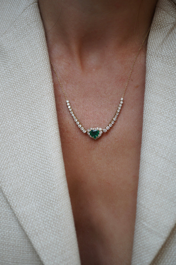 NEW Half Diamond Choker with a Heart Emerald Center Jewelry Bayou with Love 