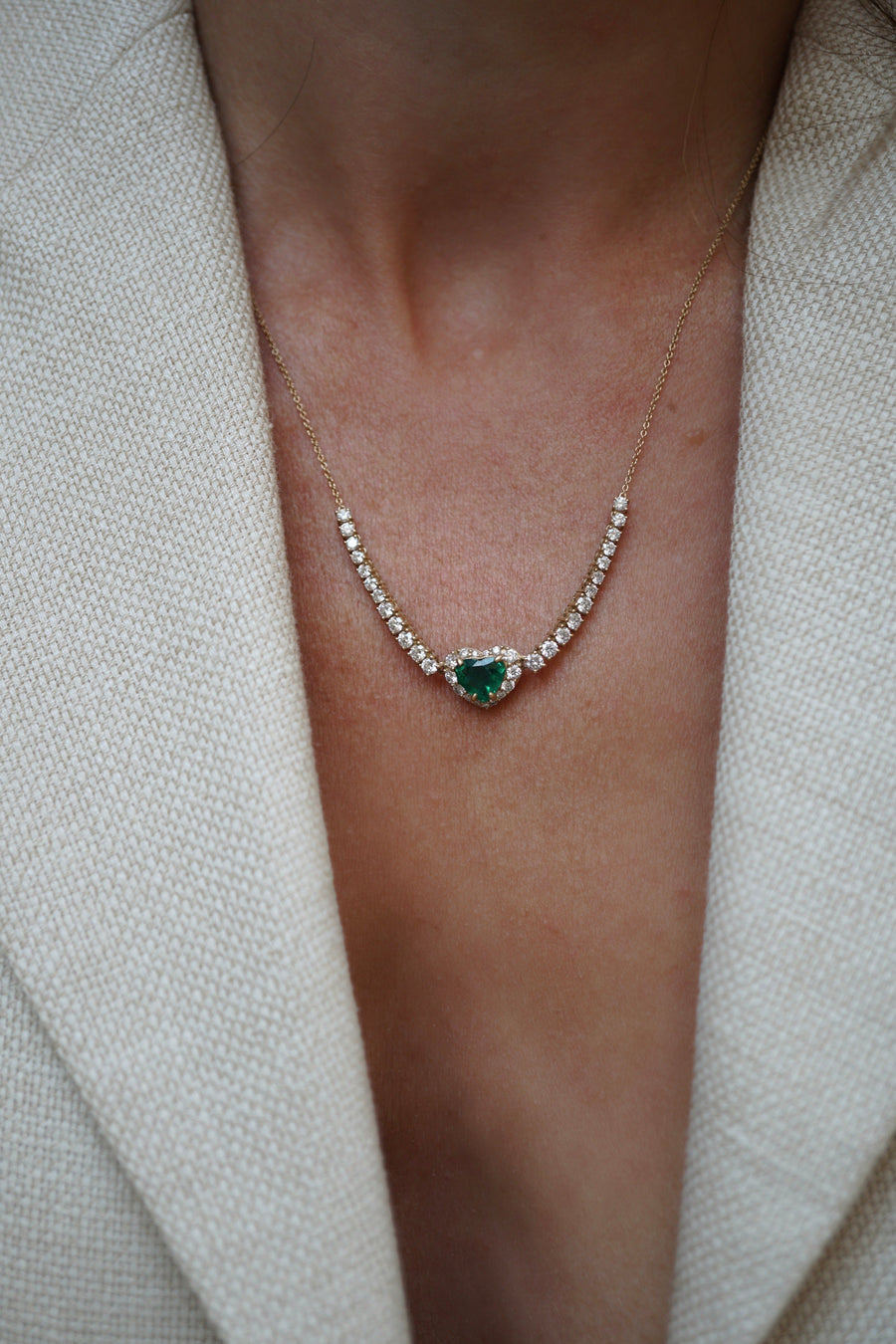 NEW Half Diamond Choker with a Heart Emerald Center Jewelry Bayou with Love 