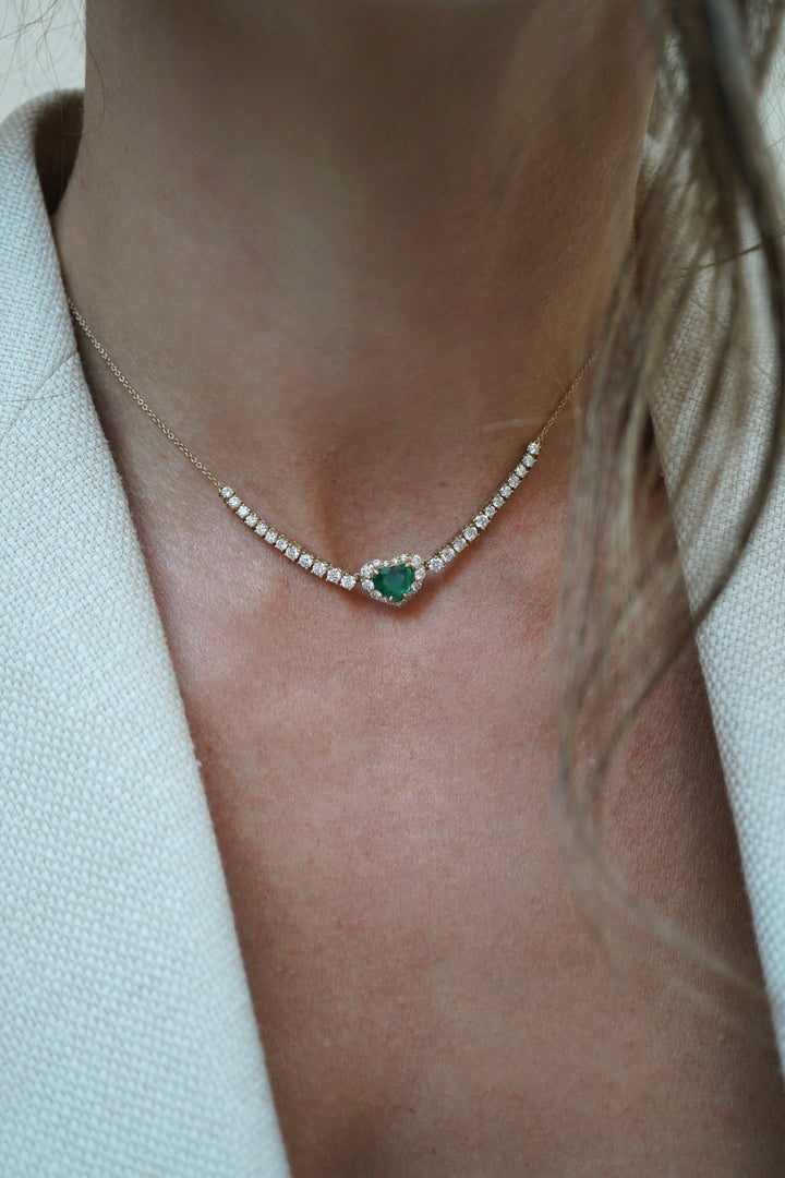 NEW Half Diamond Choker with a Heart Emerald Center Jewelry Bayou with Love 