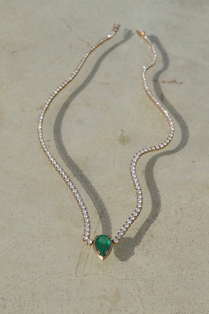 Pear Emerald + Diamond Collar Necklace Jewelry Bayou with Love 