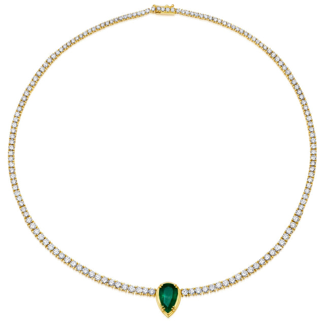 Pear Emerald + Diamond Collar Necklace Jewelry Bayou with Love 
