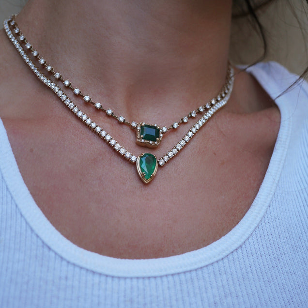 NEW Diamond Choker with a Pear Emerald Center Jewelry Bayou with Love 