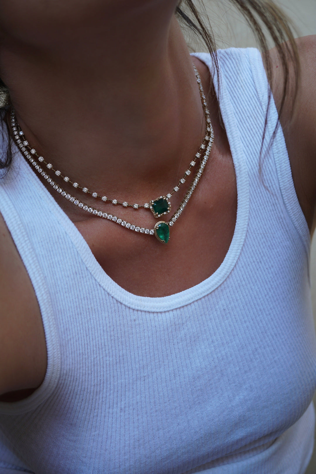 NEW Diamond Choker with a Pear Emerald Center Jewelry Bayou with Love 