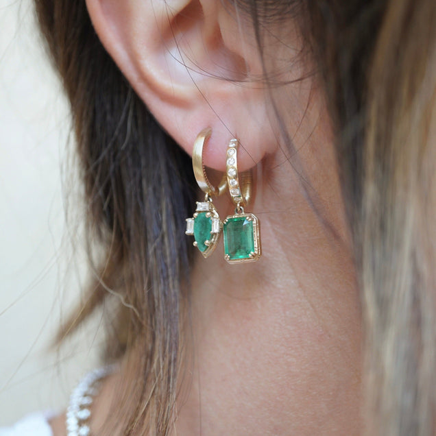 Large Rattan Diamond Emerald Huggies Jewelry Bayou with Love 