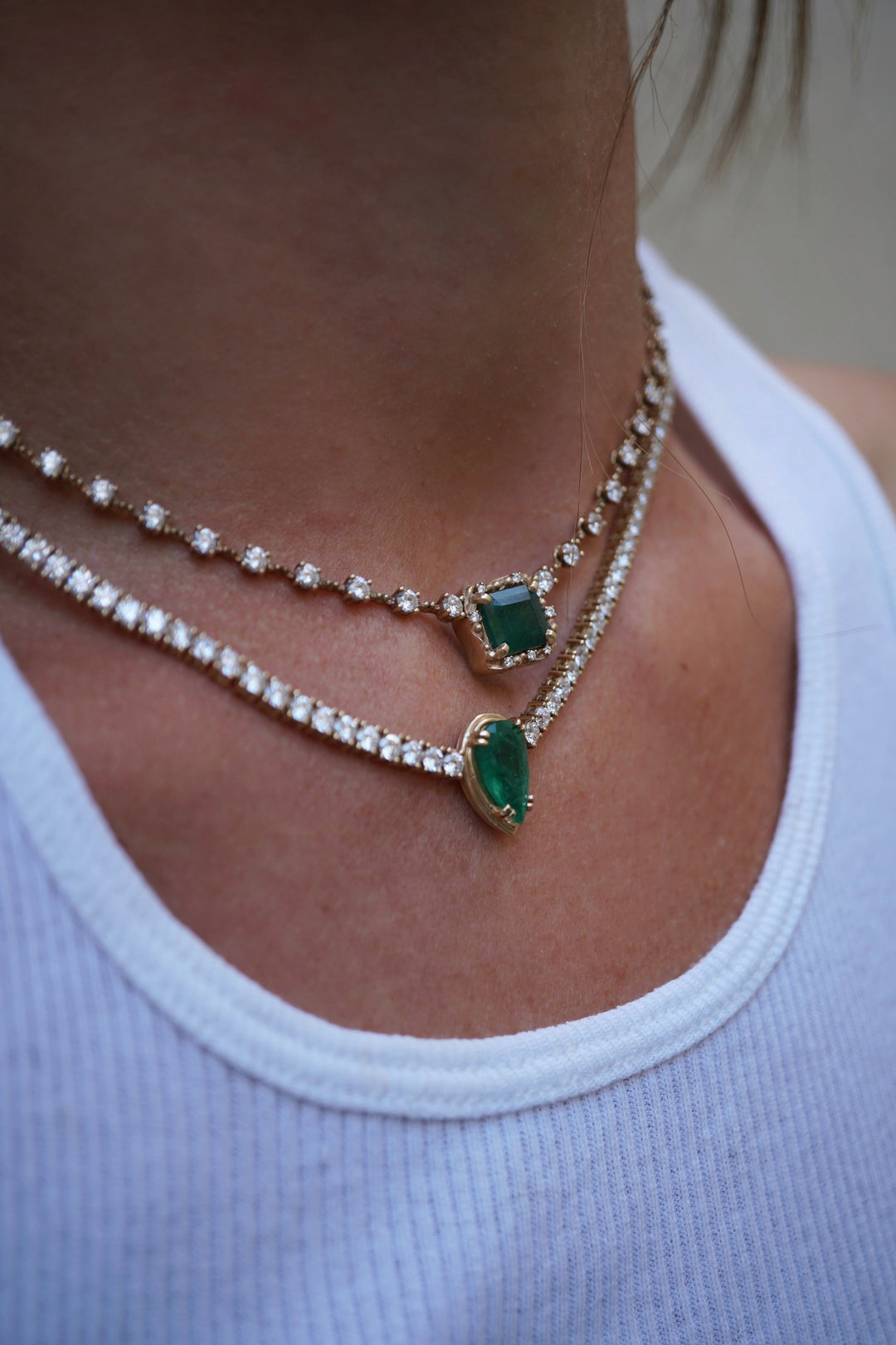 NEW Diamond Choker with a Pear Emerald Center Jewelry Bayou with Love 