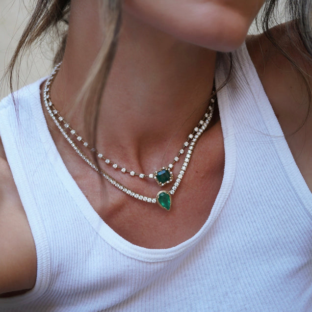 NEW Diamond Choker with a Pear Emerald Center Jewelry Bayou with Love 