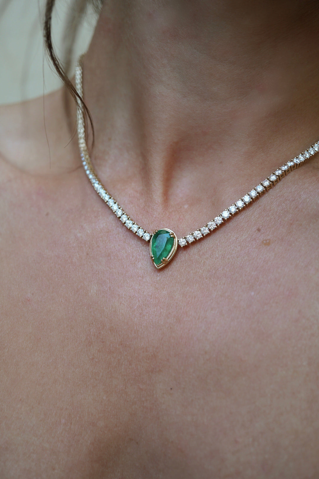 NEW Diamond Choker with a Pear Emerald Center Jewelry Bayou with Love 