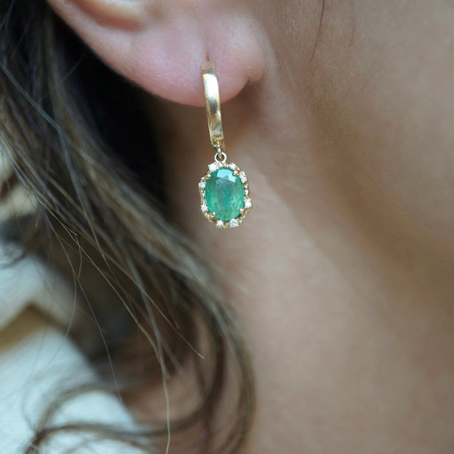 New Water Diamond Cabochon Cut Emerald Huggies Jewelry Bayou with Love 