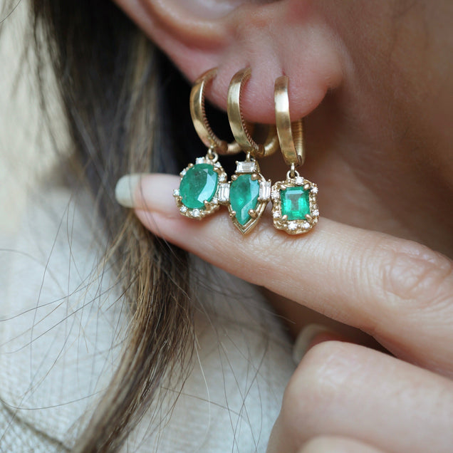 New Water Diamond Cabochon Cut Emerald Huggies Jewelry Bayou with Love 